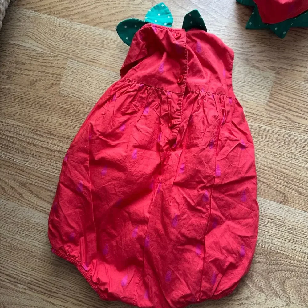 Baby Boden Strawberry Romper & bonnset set 6-9 months